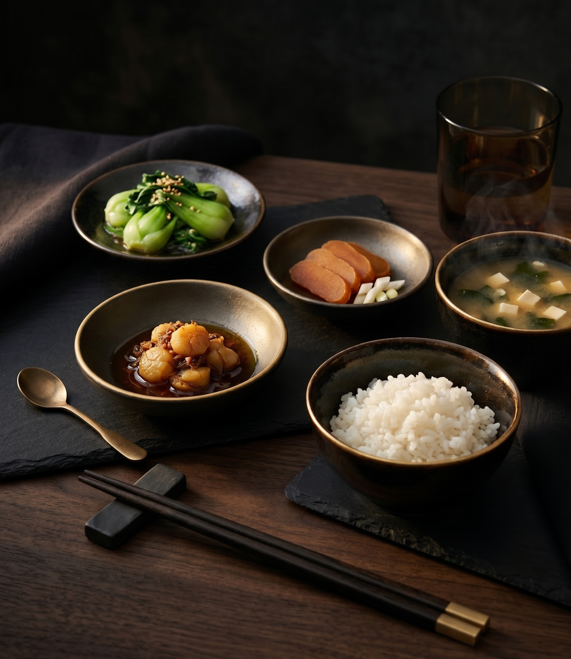 白飯與海味醬料日常餐桌
